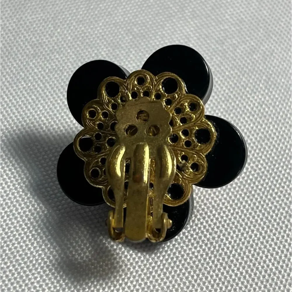1 in Vintage Womens Clip On Earrings Elegant Black Gold Art Deco Formal